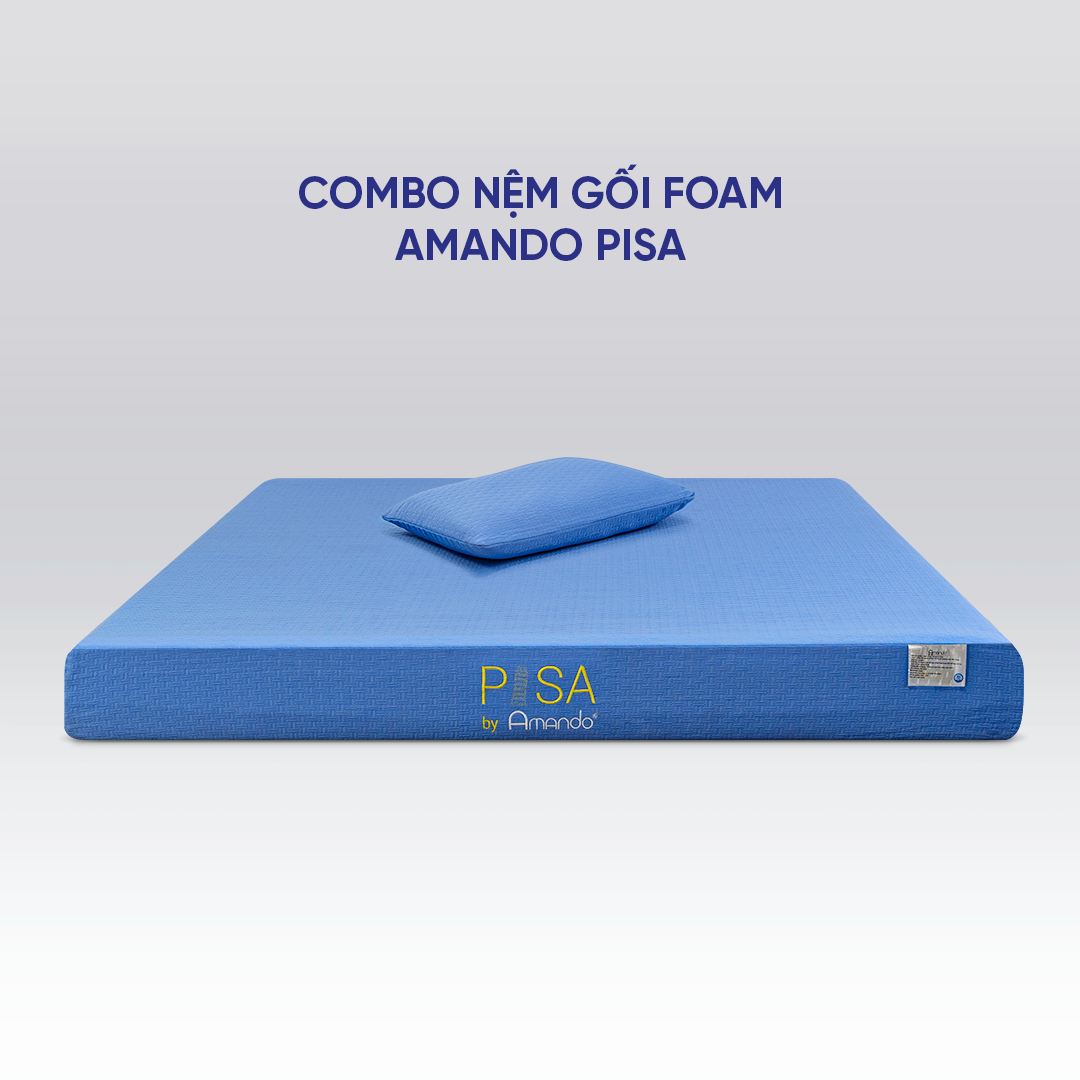 Combo cao cấp Đệm Gối Foam Amando Pisa mềm mại, êm ái, nâng đỡ và ôm sát cơ thể