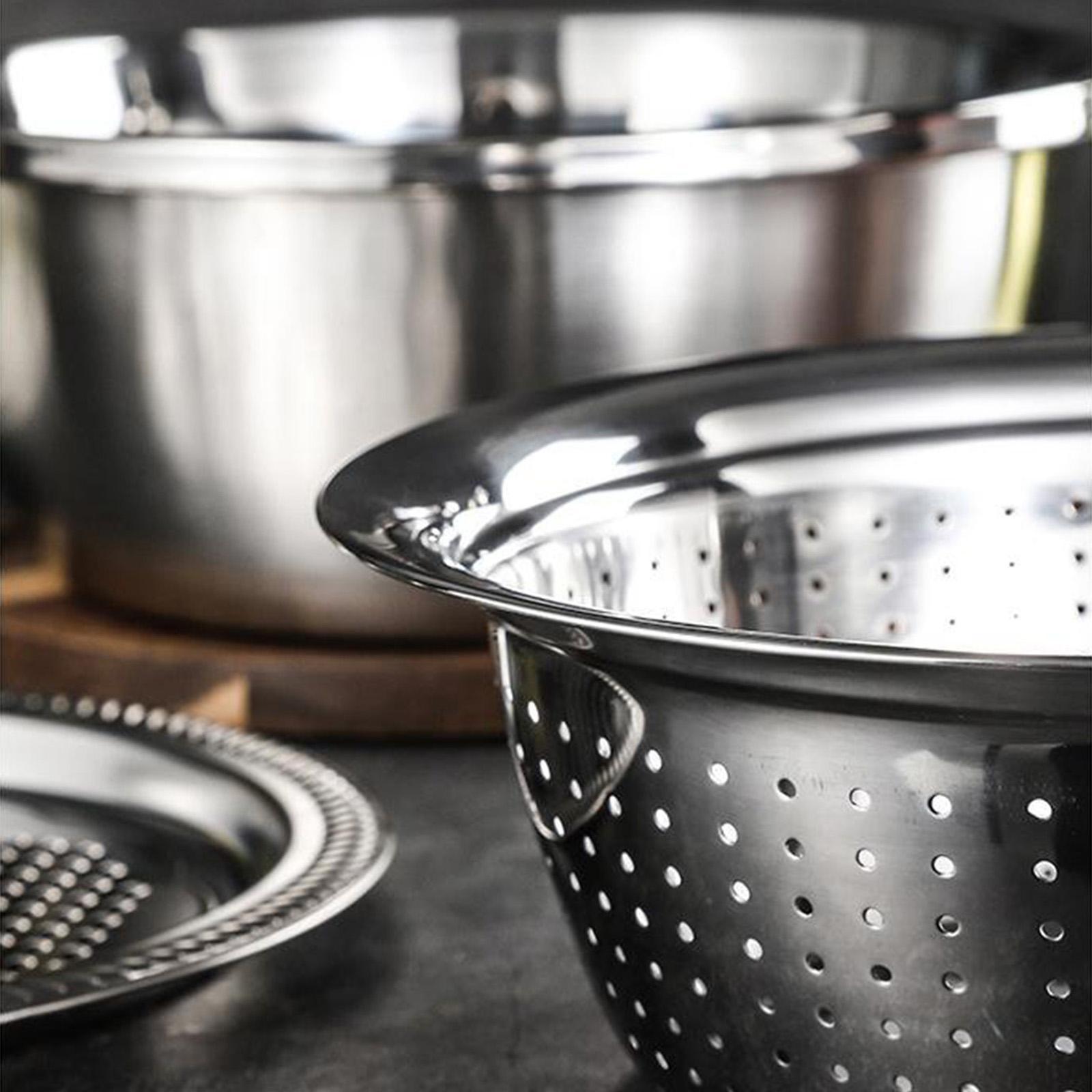 2 Set Stainless Steel Basin Kitchen Colander Grater Salad Maker Bowl