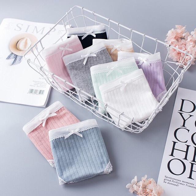 Quần Lót Cotton Tăm Viền Ren Xuất Nhật chất cotton co giãn, thoáng mát