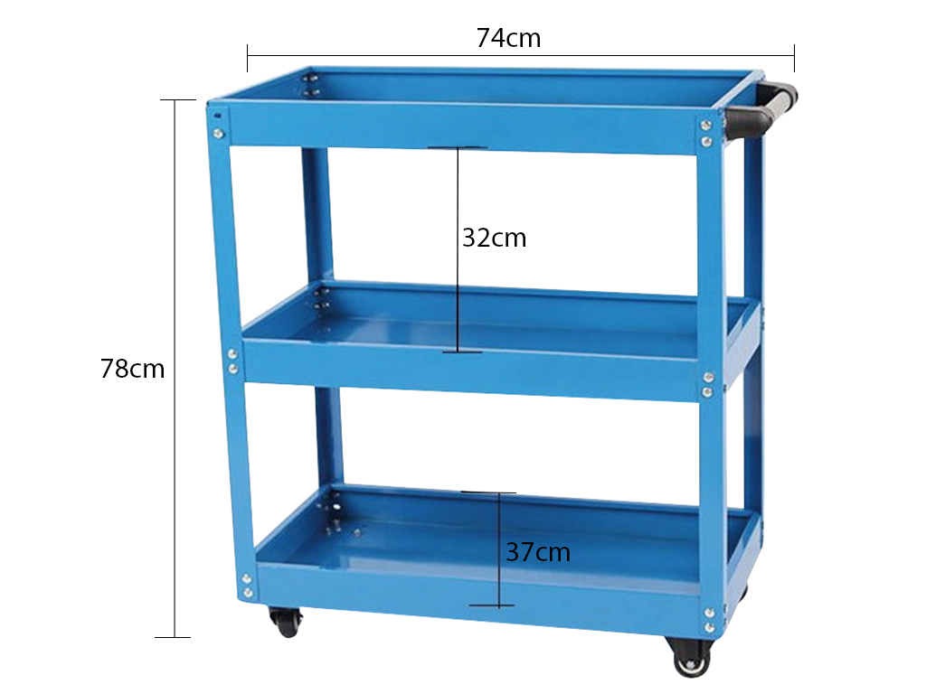 Xe đẩy đồ nghề - Xe đẩy dụng cụ 3 ngăn có tay cầm màu xanh, đỏ Yh-003