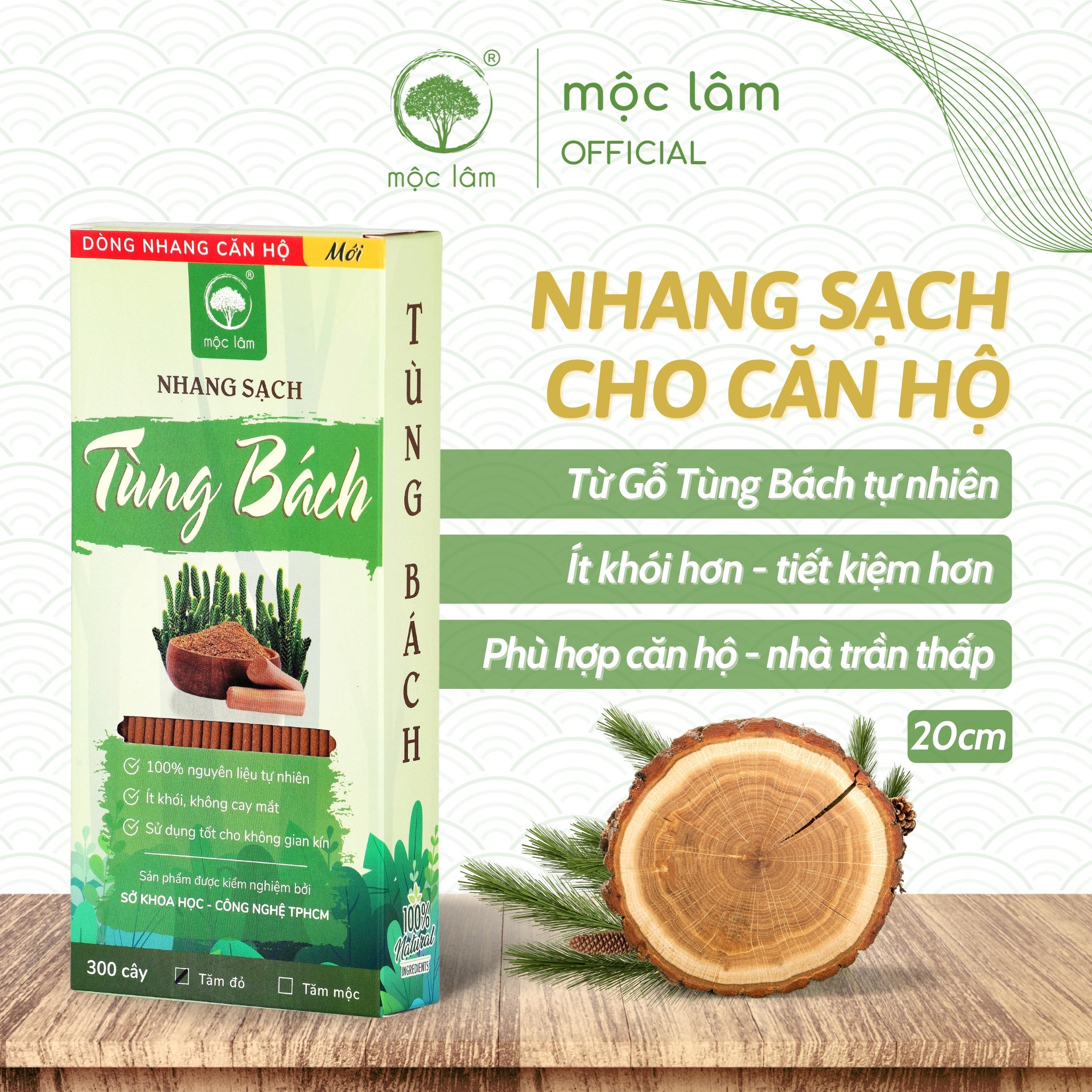 Nhang Sạch Tùng Bách MỘC LÂM 20cm 300cây Nhang Ít Khói Ít Tàn Thơm SIÊU NHẸ Dùng Cho Căn Hộ Chung Cư
