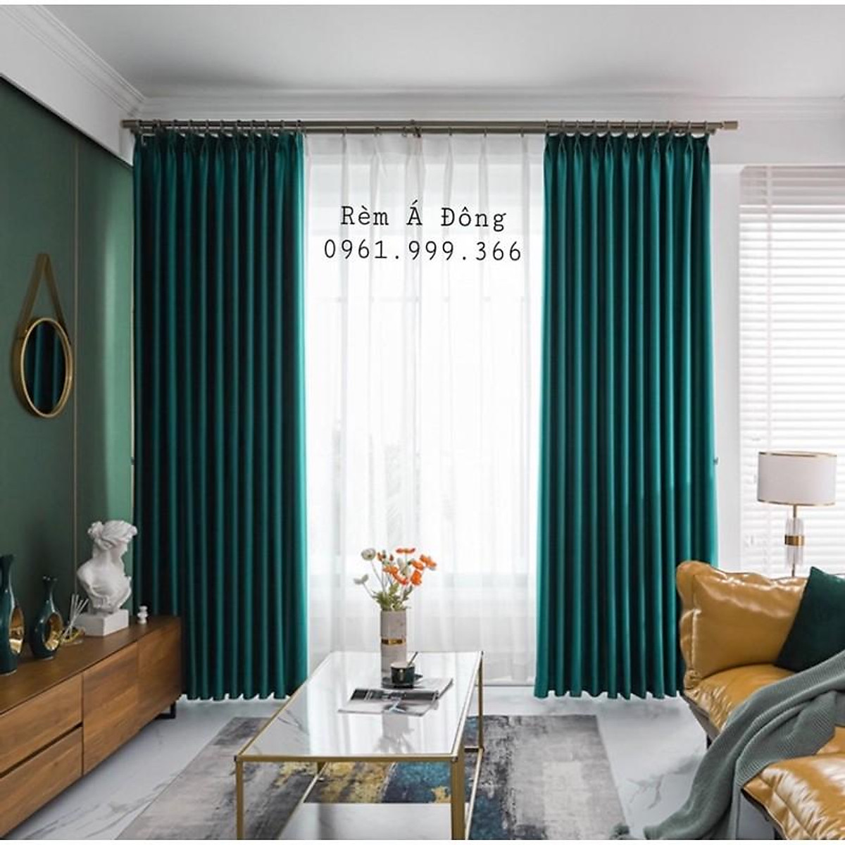 HN_Rèm cửa nhung tuyết màu xanh cổ vịt sang chảnh - Cao cố định 2.5m