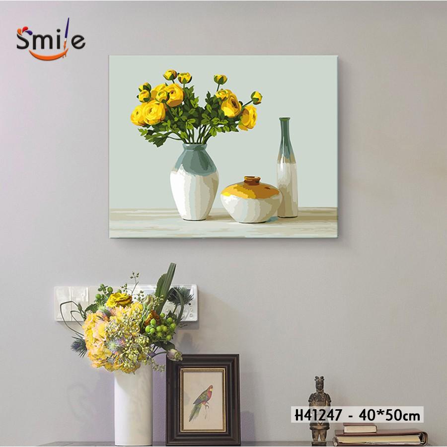 Tranh tô màu theo số sơn dầu số hóa cao cấp Smile FMFP Lọ hoa vàng đơn giản H41247