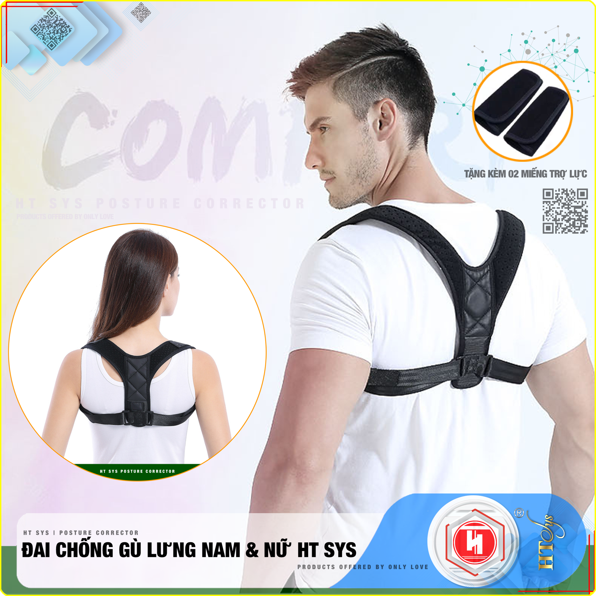 Đai  chống gù lưng nam nữ HT SYS Posture Corrector [tặng 2 miếng trợ lực]