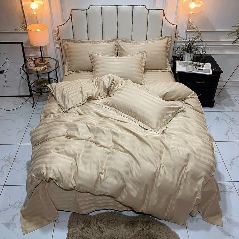 Bộ drap gối sọc 3F vải cotton khách sạn cao cấp