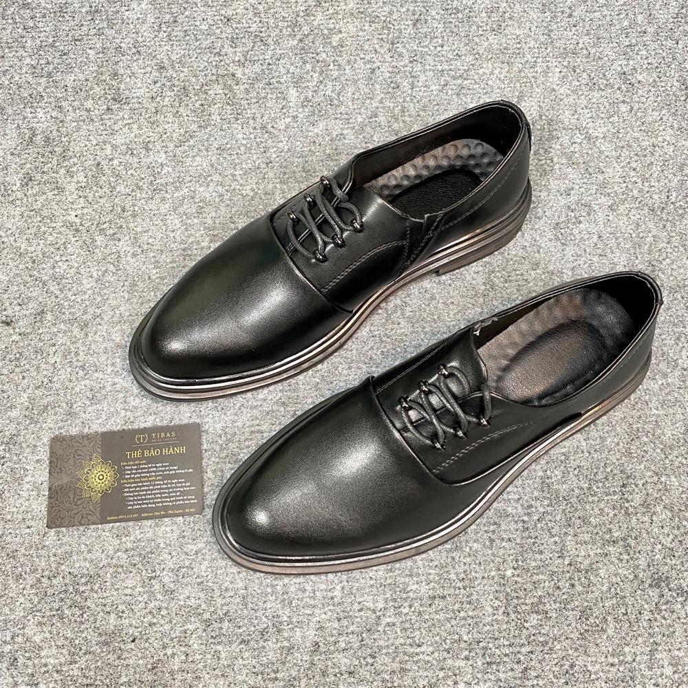 Giày Oxford Nam TIBAS, Da Bò Nguyên Tấm OF97 Đen Đế Cao 4cm Lịch Lãm Sang Trọng