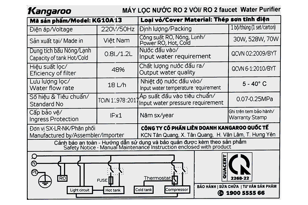 Máy lọc nước RO nóng nguội lạnh Hydrogen 10 lõi Kangaroo KG10A13 - HÀNG CHÍNH HÃNG - GIAO TOÀN QUỐC