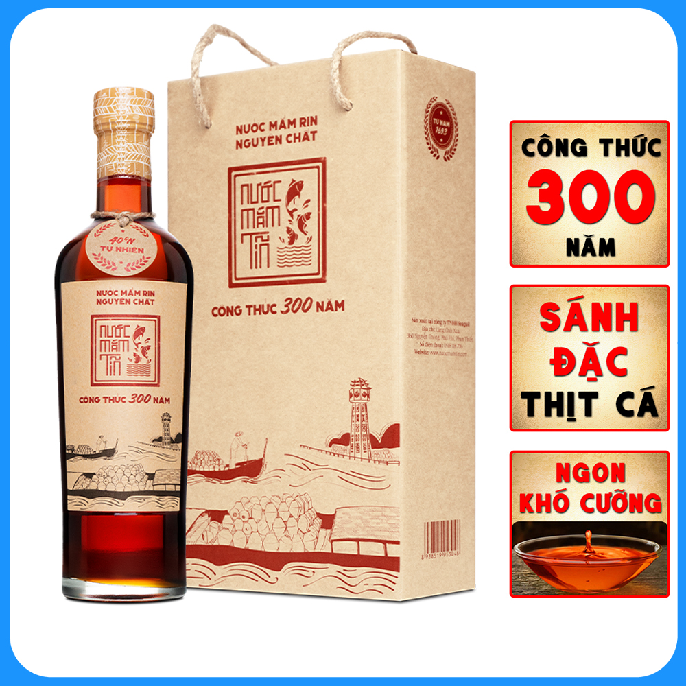 Nước mắm Tĩn cá cơm than nhãn đỏ 40N chai thủy tinh sánh đặc thịt cá, không chất bảo quản