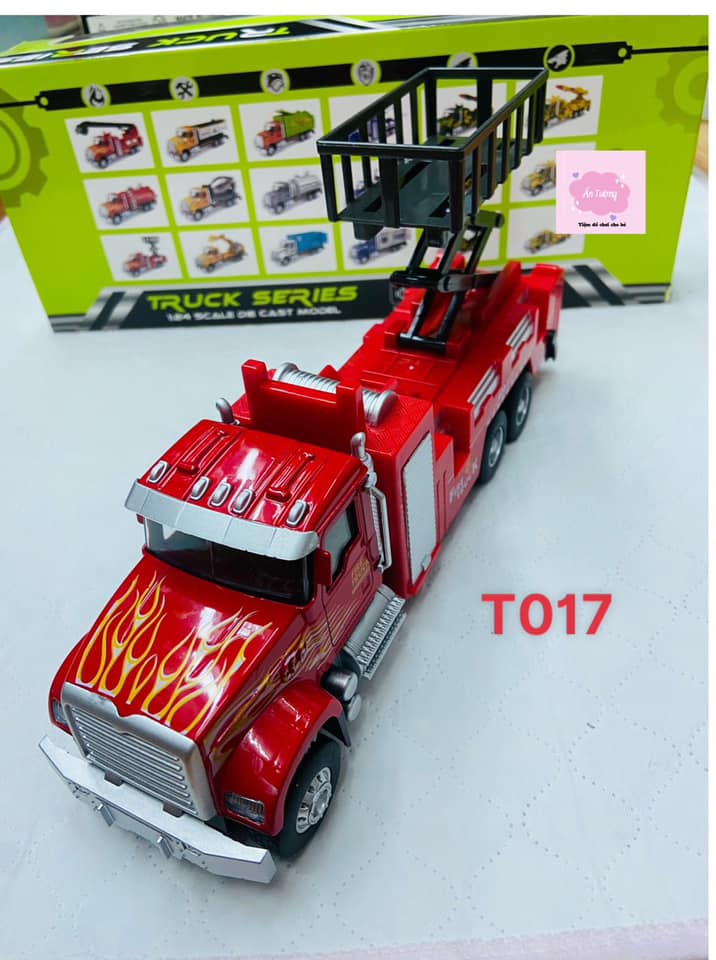 ( xe kim loại) Đồ chơi mô hình xe cứu hỏa thang nâng đầu xe bằng kim loại chi tiết sắc sảo, chạy đà rất xa