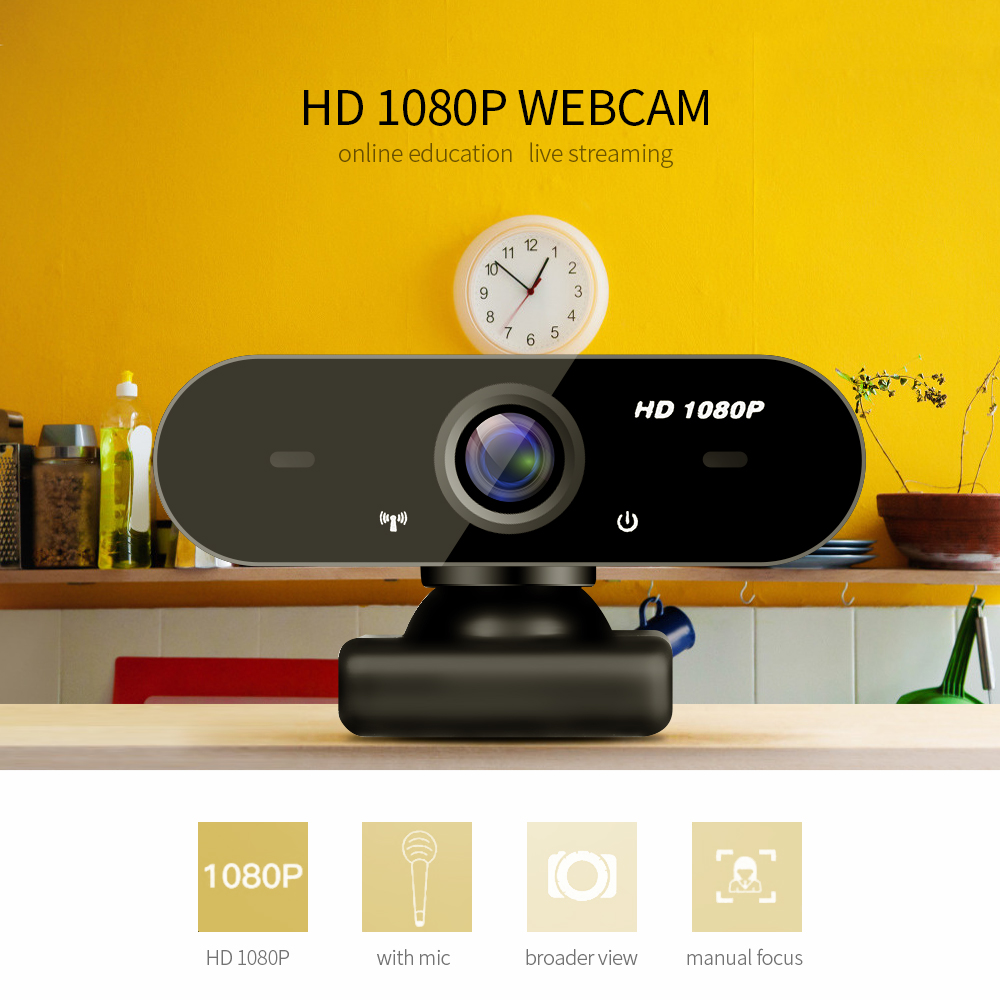 Webcam độ nét cao bằng tay lấy nét bằng tay USB với micrô cách ly tiếng ồn cho máy tính xách tay / PC 1080P