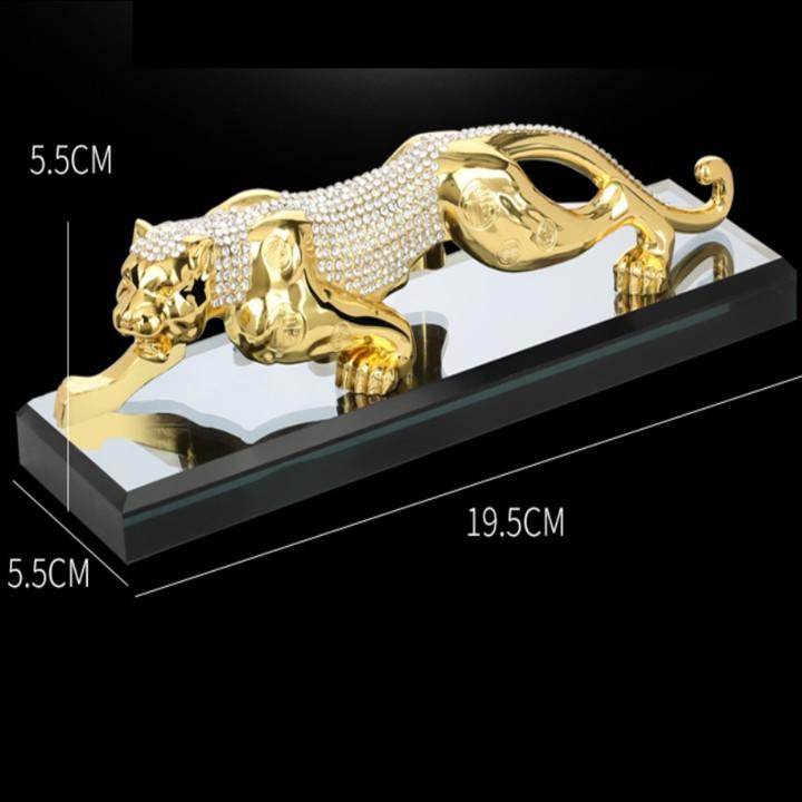 Tượng Báo Đúc Đồng Mạ Vàng Gắn Pha Lê Cao Cấp Trang Trí Xe Hơi, Ô Tô - Mã A72574