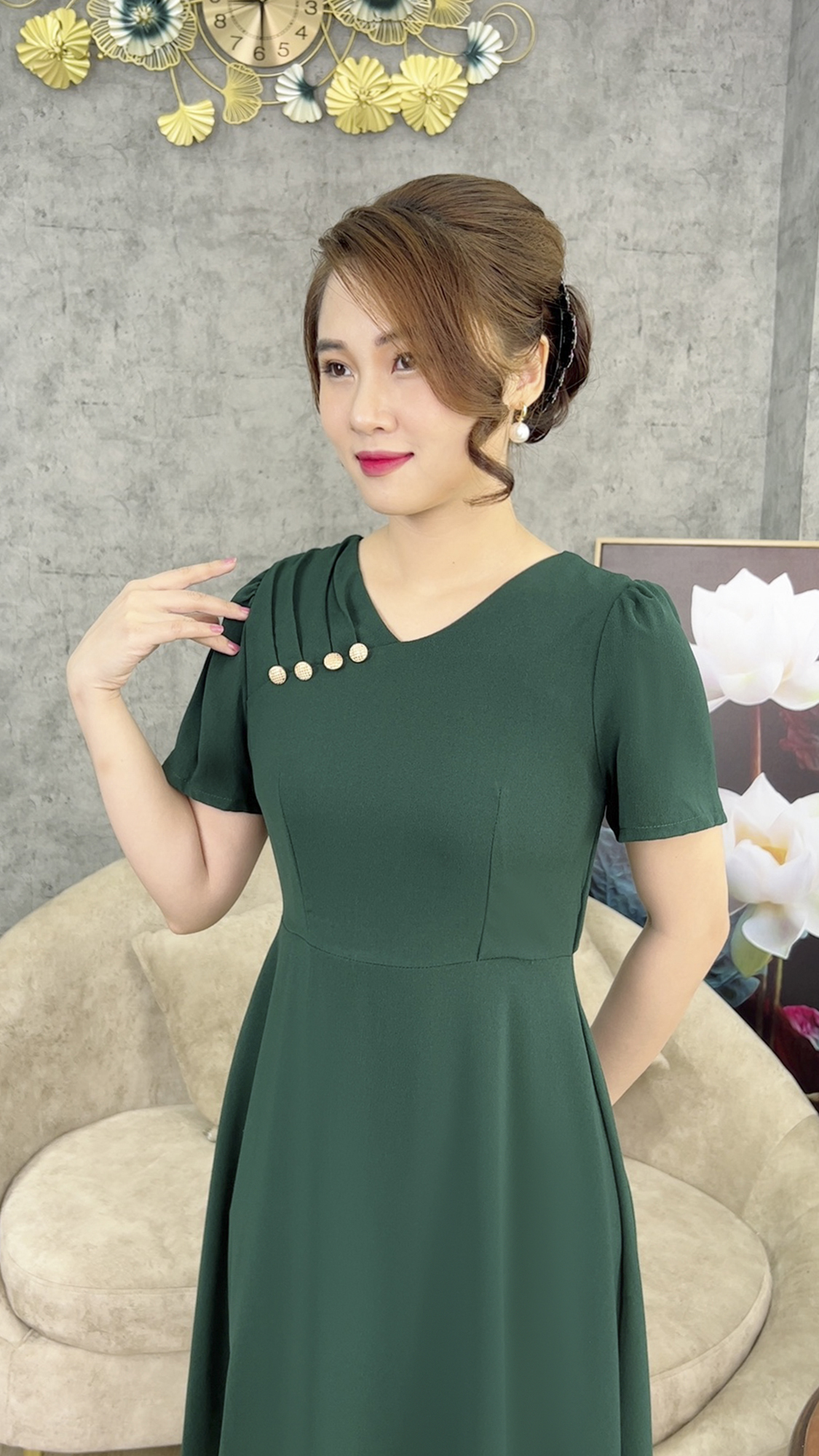 Đầm Quý Bà [ Linh Trà ] (TM 429) Cao Cấp Trang Nhã Thanh Lịch Sang Trọng Đi Tiệc Cho Trung Niên