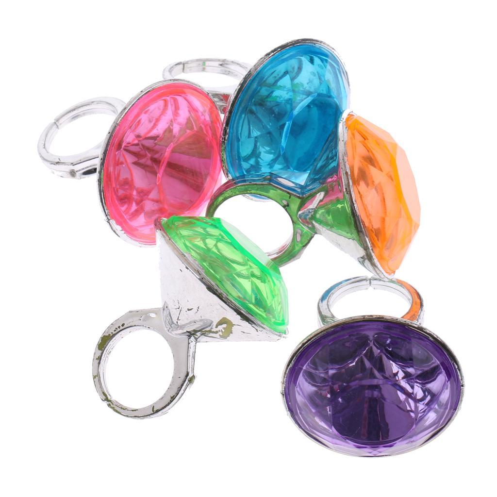 2X 5 Pieces Kids Diamond Rings Jewelry Pretend Random Color