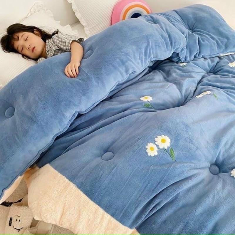 Chăn Lông Thỏ Thêu Hoa Cúc Cao Cấp Giữ Nhiệt