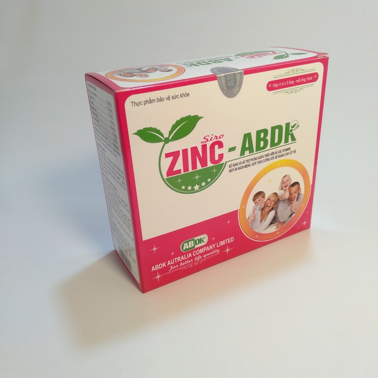 Thực phẩm bảo vệ sức khỏe ZINC-ABDK hộp 20 ống- Bổ sung Kẽm và Vitamin cần thiết cho sự phát triển của trẻ, nâng cao sức đề kháng, giúp cơ thể khỏe mạnh, giúp tăng hấp thu dưỡng chất, kích thích ăn ngon miệng.