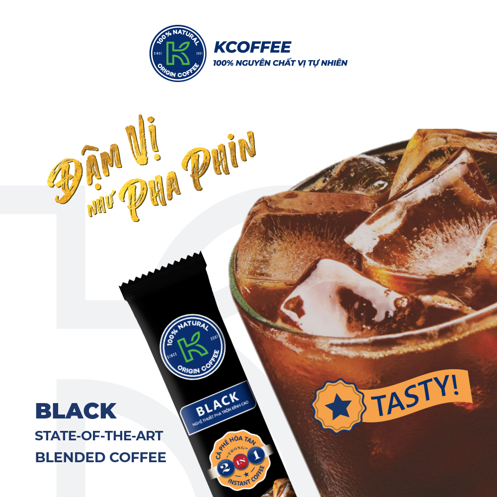 Hình ảnh Cà phê hòa tan K Coffee 2 in 1 K-Black cà phê đậm vị 7650g (Thùng 450 gói x 17g)