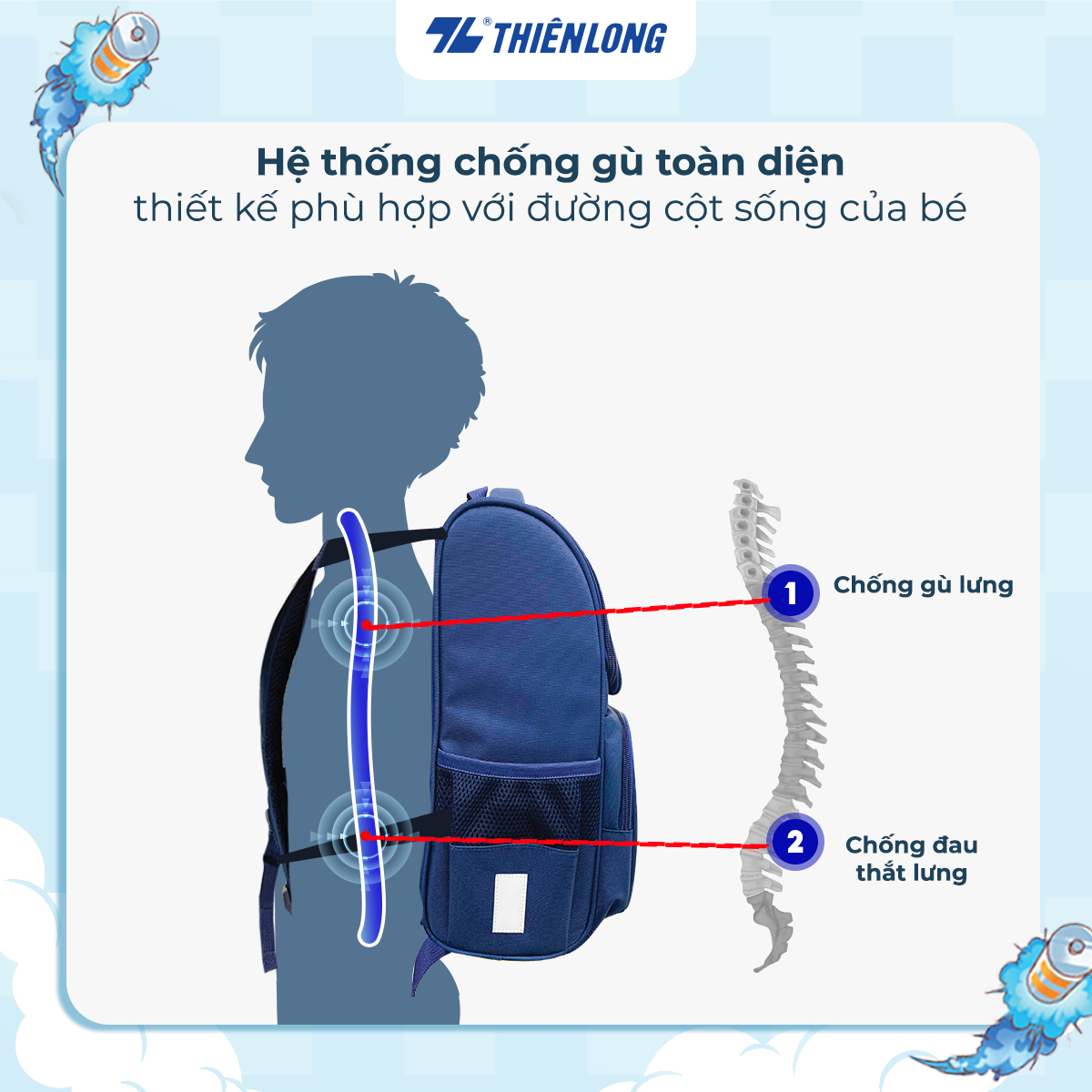 Cặp chống gù AkooLand Thiên Long BP-022 - Đệm mút dày dặn hơn