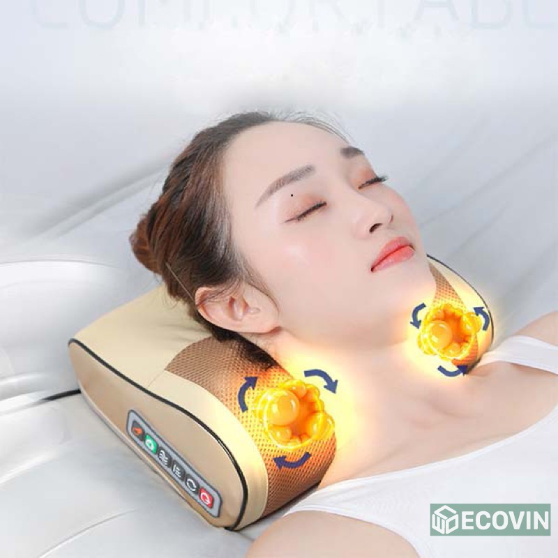 Gối massage hồng ngoại trị liệu 16 bi - Máy massage Cổ, Vai, Gáy, Lưng, Eo cao cấp CHÍNHHÃNG