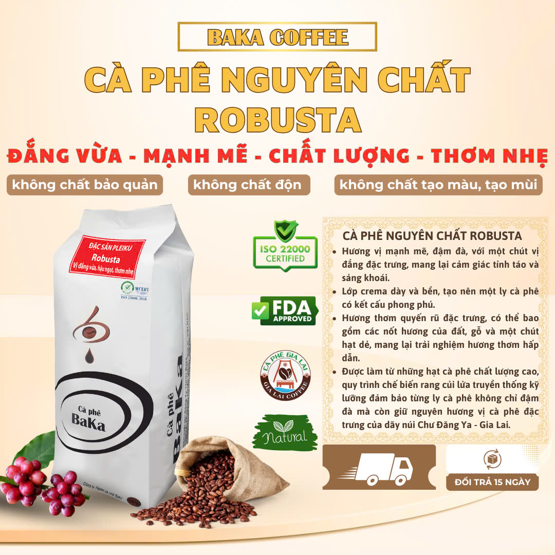 Cà Phê Nguyên Chất Baka - Robusta (Bì 500g)