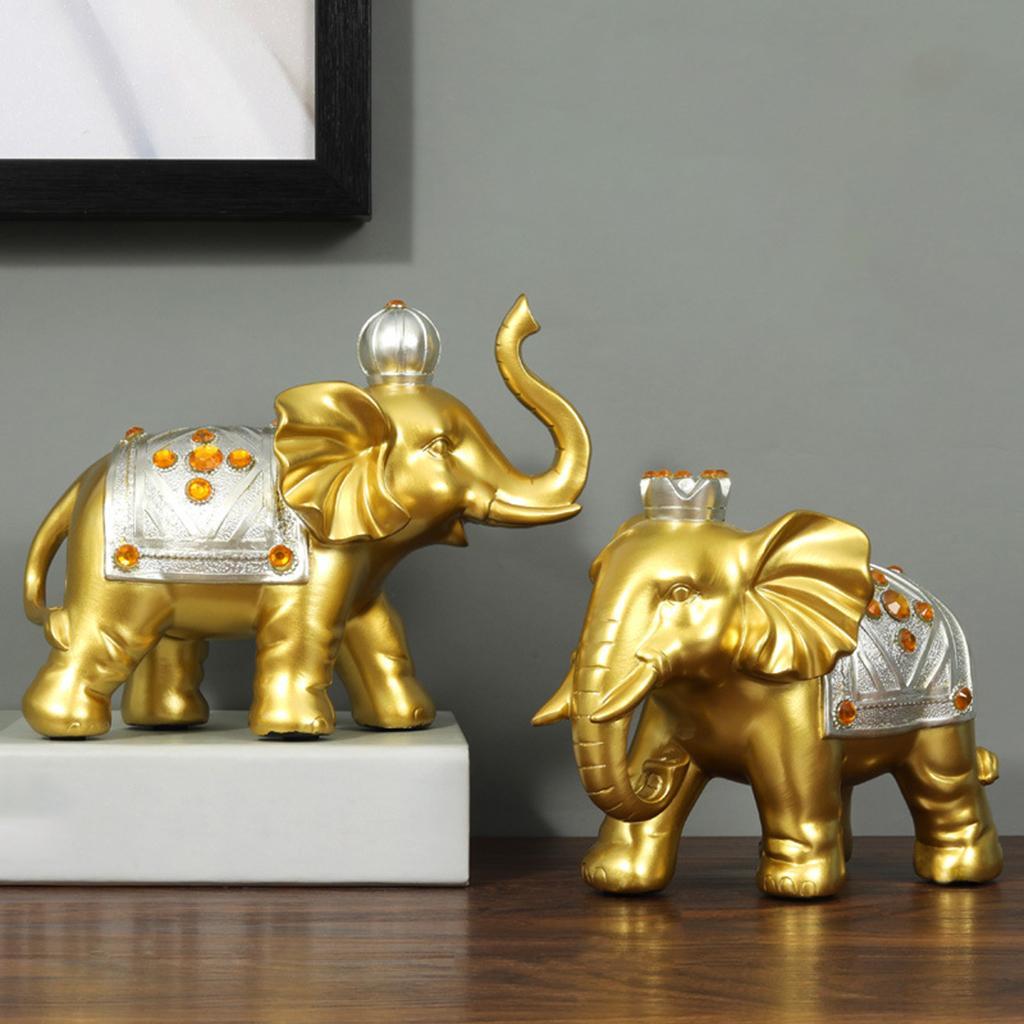 2x Elephant Statue Lucky Fengshui Elephants Sculpture Figurine