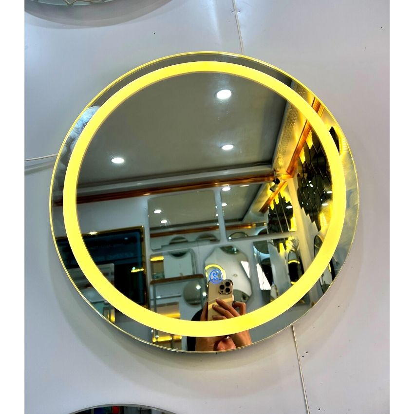 Gương tròn có đế, gương cách viền đèn led cảm ứng gắn tường, makeup decor giá rẻ kích thước D40cm