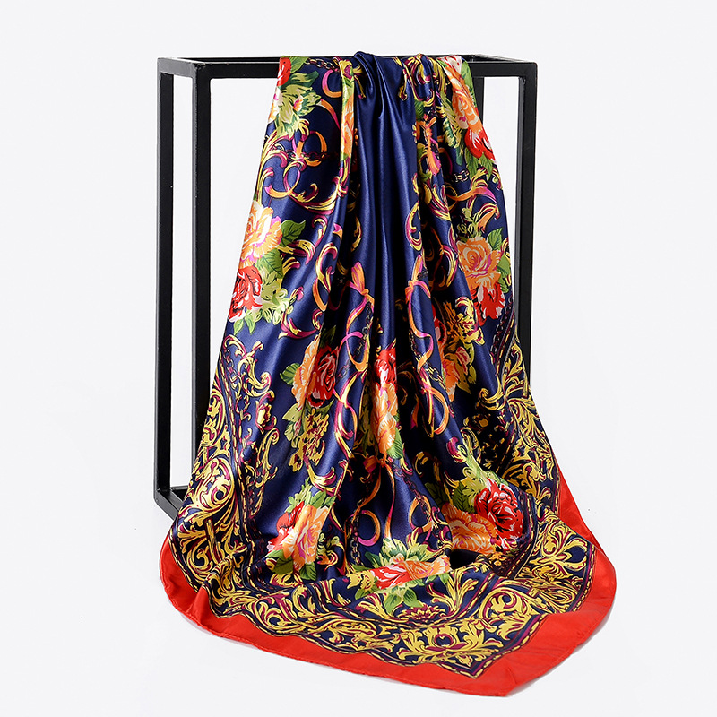 Khăn Turban Lụa Vuông Cao Cấp Họa Tiết Hoa Làm Áo - Chất Liệu Satin - 90x90cm - Mã KL043