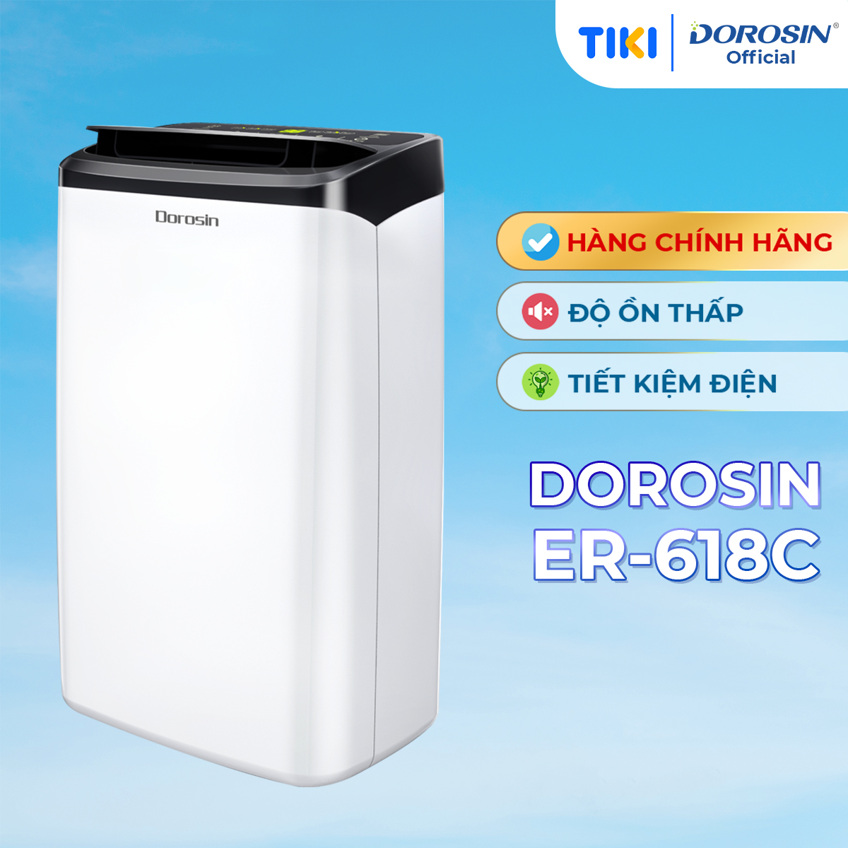 Máy hút ẩm gia dụng chính hãng Dorosin 618C 40m2Công suất hút ẩm 18 lít ngày - Cảm biến điện tử thông minh - Độ ồn thấp