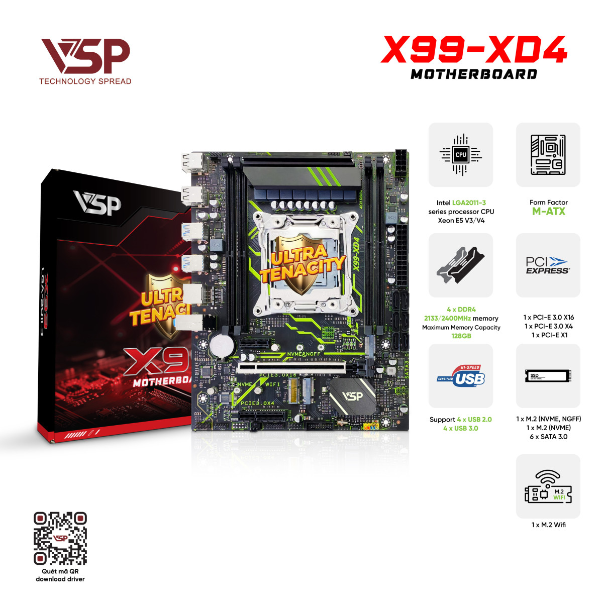 Bo Mạch Chủ Main VSP X99-XD4 Socket LGA 2011 – Hàng Chính Hãng
