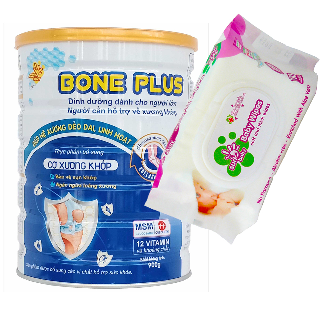 Sữa bột SunBaby Bone Plus phòng ngừa và hỗ trợ cơ xương khớp chắc khỏe dành cho người già (900g) SNNS2020 -Tặng 1 Bịch khăn ướt 100 tờ Sunbaby