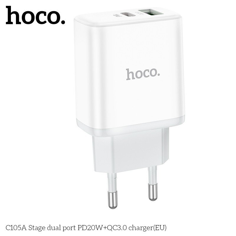 Cóc Sạc Nhanh Hoco. Dành Cho C105A Pd20W + Qc3.0 2 Cổng Sạc USB Và Type-C Có Đèn Led Hàng Chính Hãng