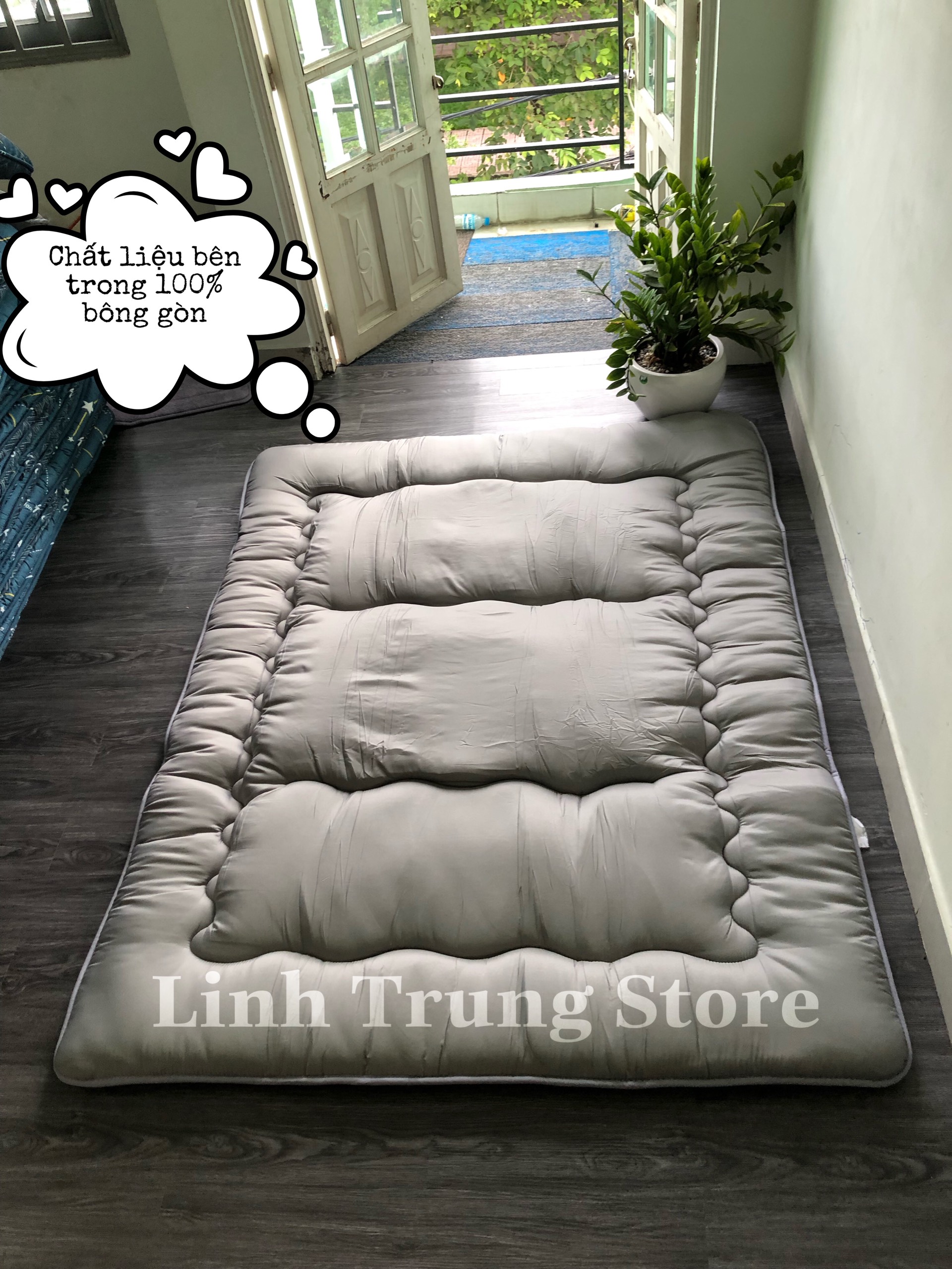 Nệm Bông Gòn Xuất Nhật, Nệm Trải Sàn Tiện Lợi, Đệm Văn Phòng Size 1M X 2M 1.4M X 2M 1.6M X 2M - 1200 X 2000 X 9Cm - Xám