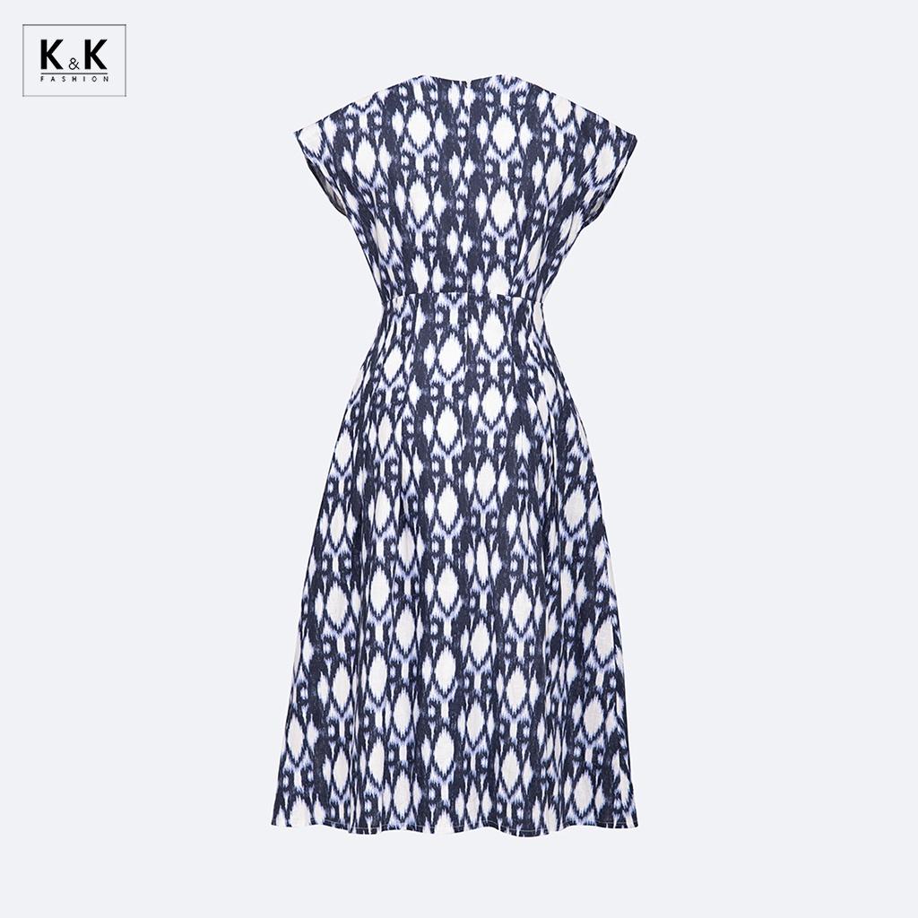 Đầm Xòe Công Sở Sát Nách Cổ V K&amp;K Fashion KK118-30 Chất Liệu Linen