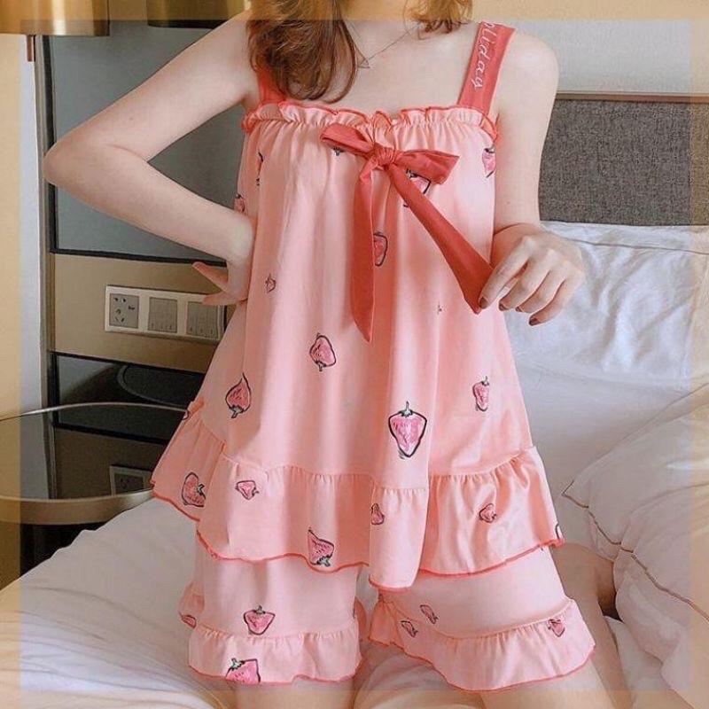 Đồ bộ mặc nhà thắt nơ xinh xắn chất liệu thun sữa mềm mịn