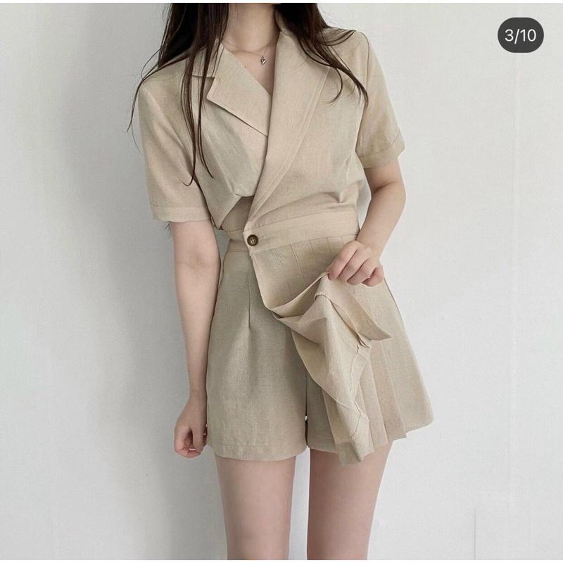 JUMPSUIT CỔ VEST XẾP LI