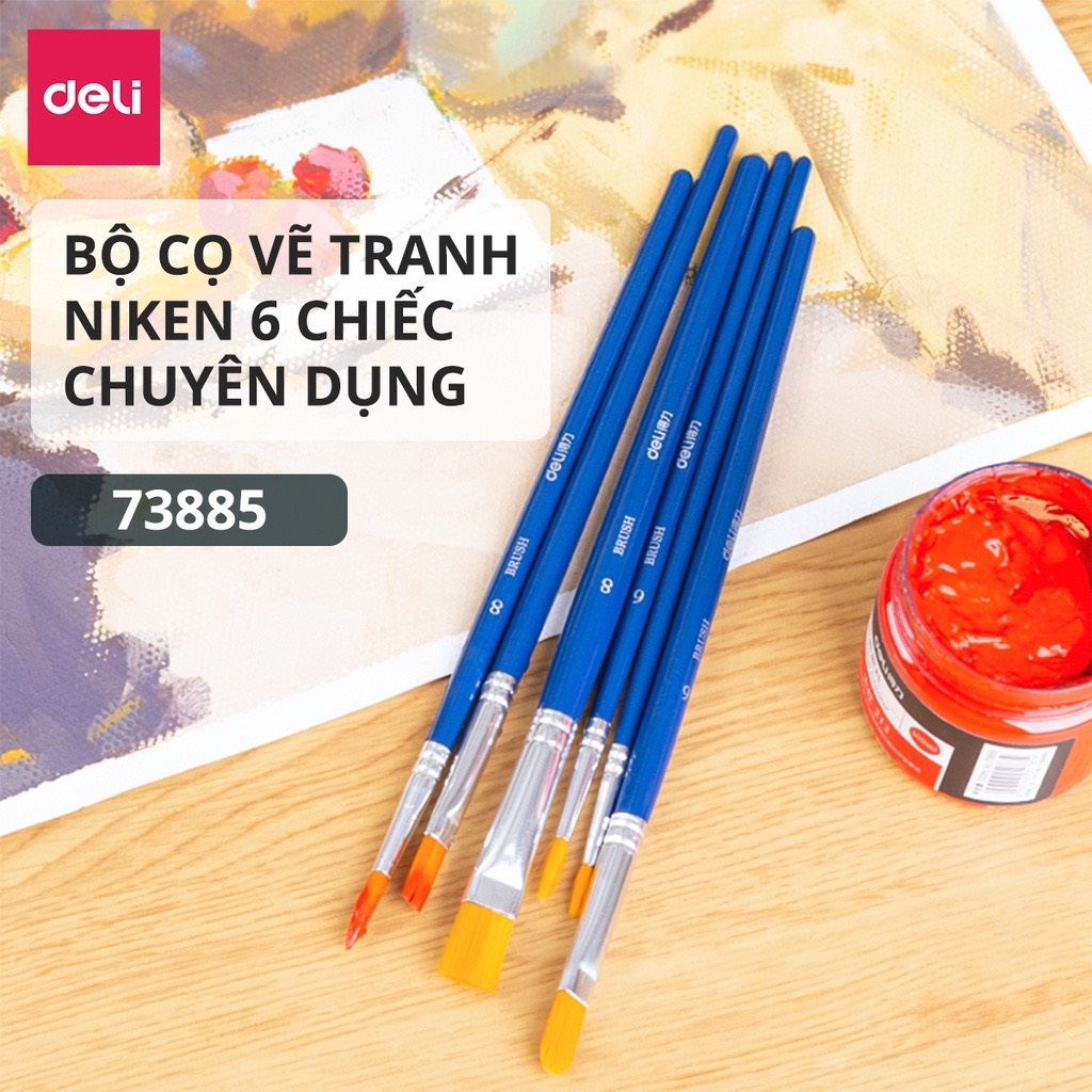 Bộ cọ vẽ chuyên nghiệp Deli 73885 - Dùng cho màu nước, màu bột, sơn acrylic - Cọ Niken, lông nhân tạo