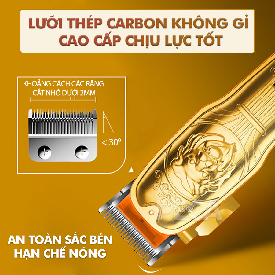 Tông đơ cắt tóc chuyên nghiệp Kemei KM-TM1970PG công suất mạnh mẽ sạc nhanh USB có thể dùng cạo đầu, cắt tóc trẻ em và người lớn thích hợp sử dụng salon tiệm tóc, barber shop