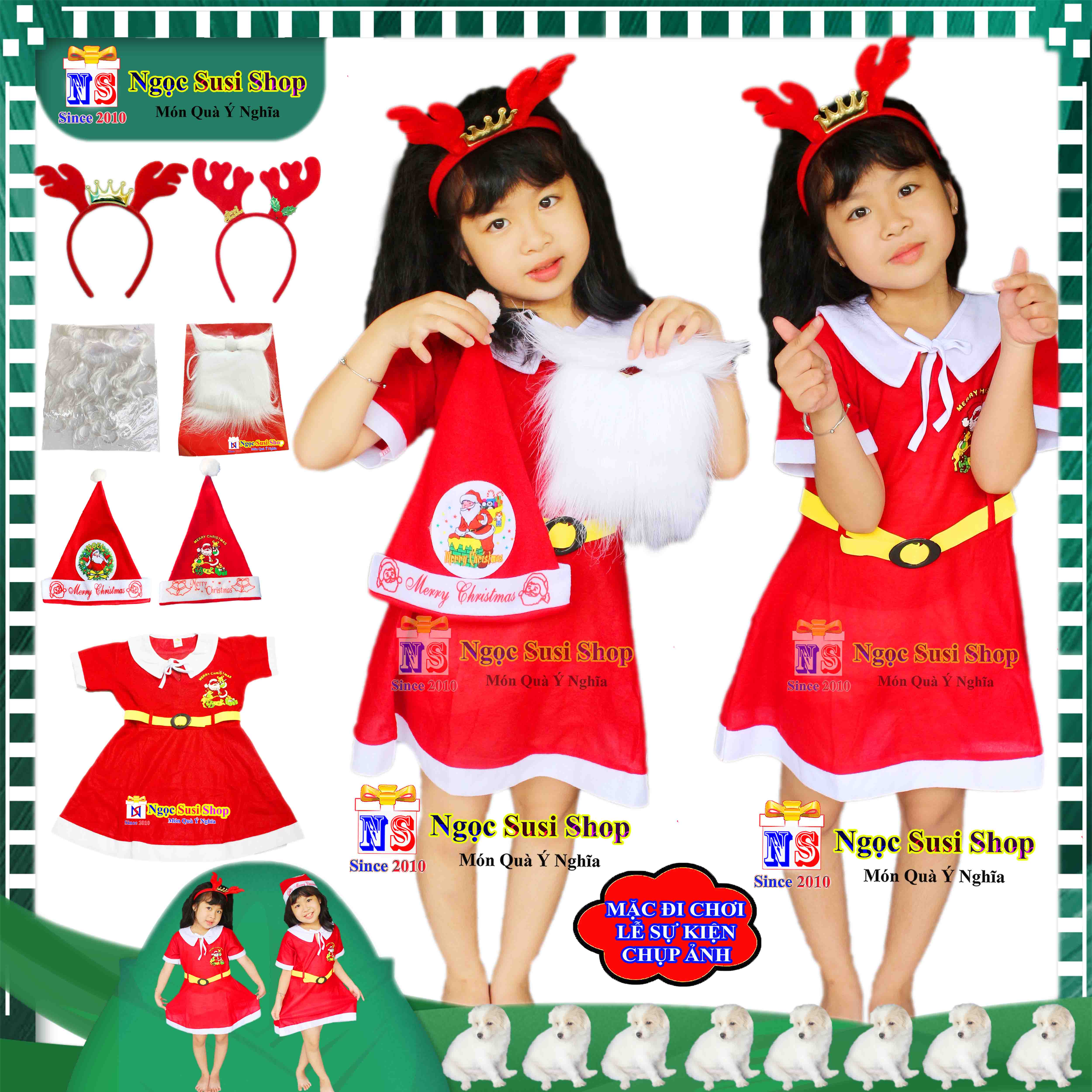 QUẦN ÁO NOEL BỘ ĐẦM NOEL CHO BÉ GÁI CHẤT VẢI NỈ TỪ 1 - 10 TUỔI -TRANG PHỤC NOEL GIÁNG SINH CHO BÉ GÁI MẶC ĐI CHƠI CHỤP ẢNH