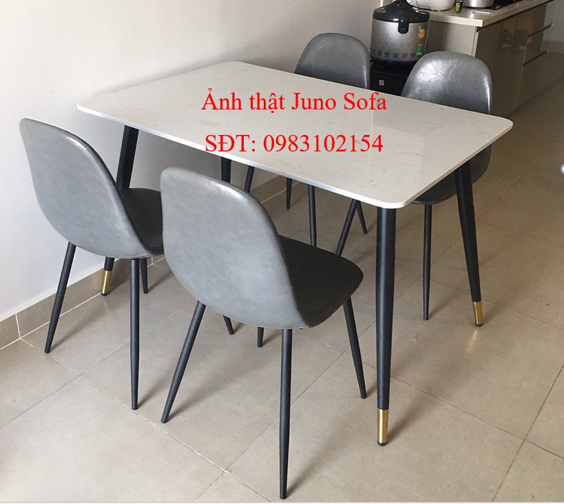 Bộ bàn ăn mặt đá vân mây và 4 ghế Nội thất Juno Sofa