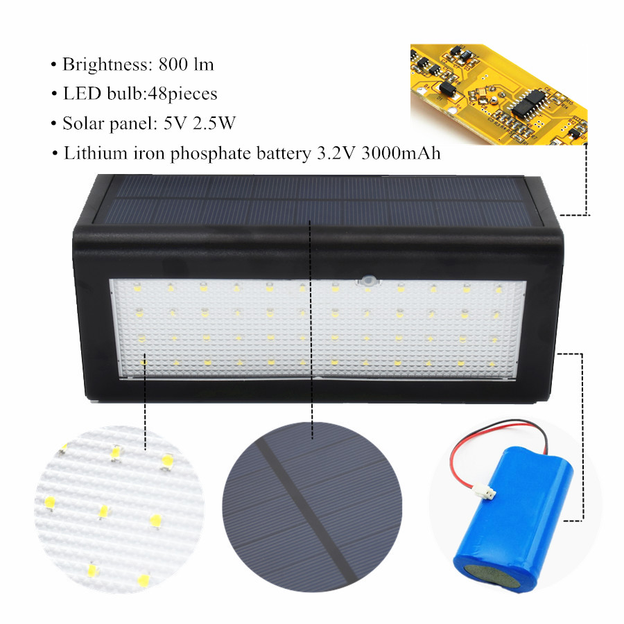 Đèn năng lượng mặt trời sân vườn Solar Light 1609 có 4 chế độ sáng, cảm biến radar vi sóng tự động pin phosphate sắt dung lượng 4500mAh, 48 led ánh sáng trắng, chiếu sáng sân vườn chống trộm