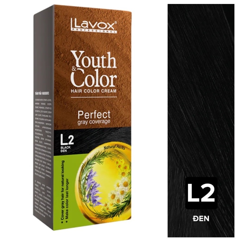 Kem Nhuộm Dưỡng Tóc Phủ Bạc Lavox Youth&amp;Color L2 - Màu Đen