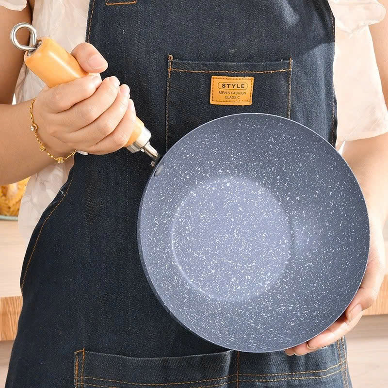Chảo Vân Đá Sâu Lòng Chảo Ceramic Sâu lòng Size 20Cm Dùng Trên Mọi Loại Bếp Có Cán Gỗ Tiện Lợi