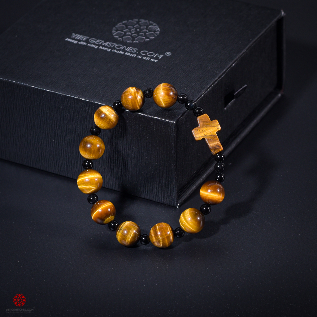 Vòng Chuỗi Mân Côi Đá Mắt Hổ Vàng 12mm tự nhiên 100% đem lại may mắn, tài lộc - Hợp mệnh Hỏa, Kim - Nhiều kích thước lựa chọn | VietGemstones