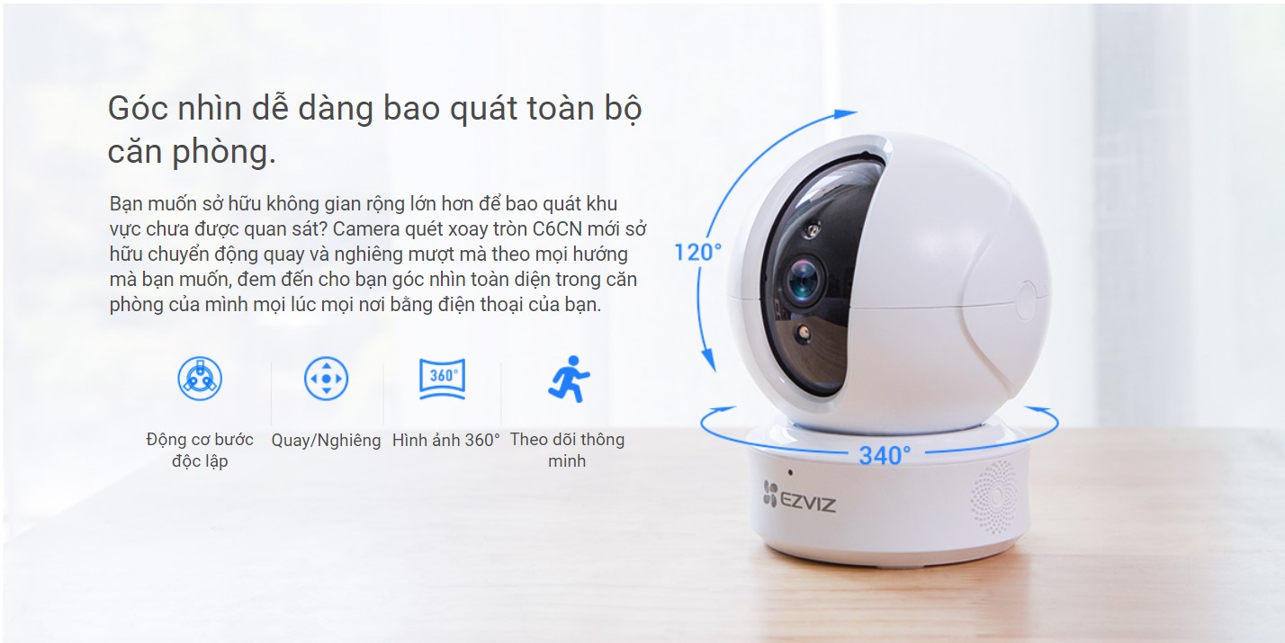 Camera Wifi Ezviz C6CN 4M 2K Xoay 4 chiều, Tích hợp AI, chống ngược sáng WDR, đàm thoại 2 chiều - Hàng chính hãng