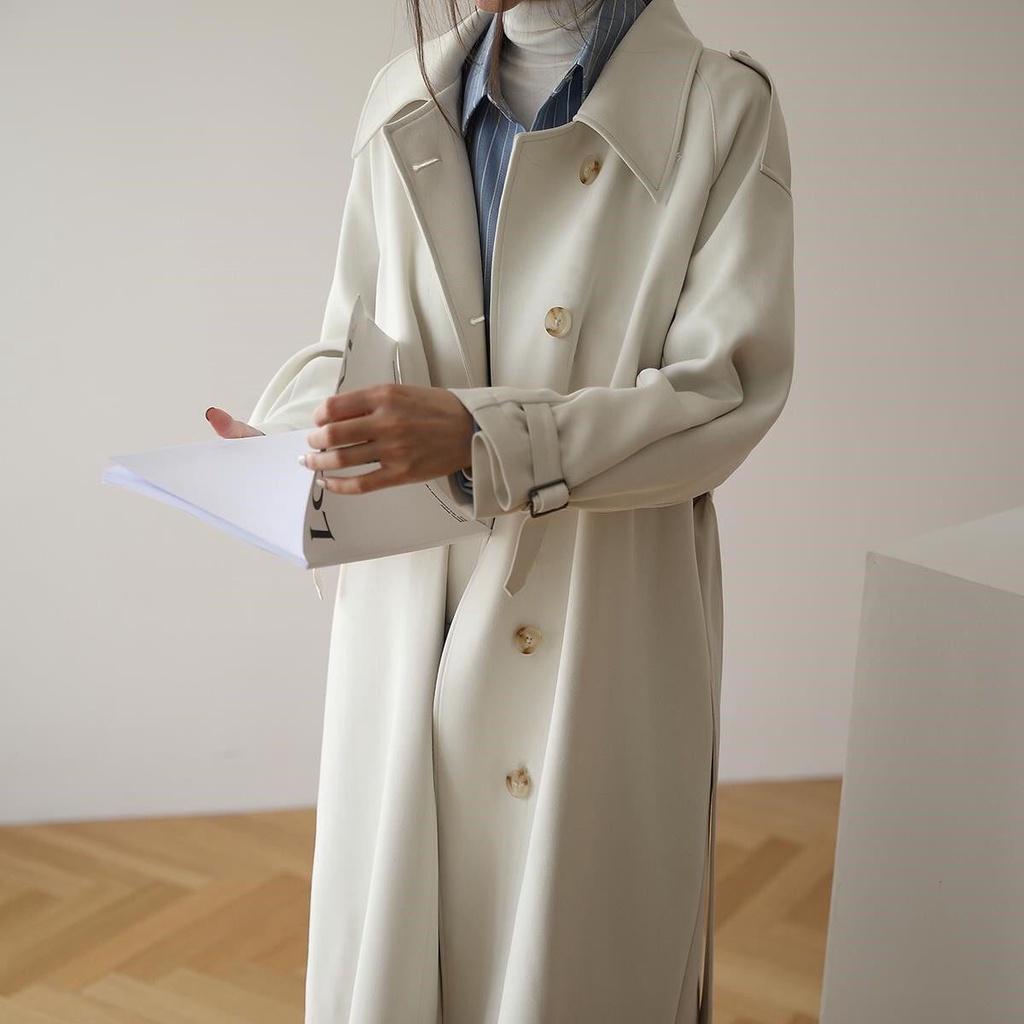 Áo khoác Trendcoat màu trắng có đai phong cách Hàn Quốc (Kèm Ảnh Thật)