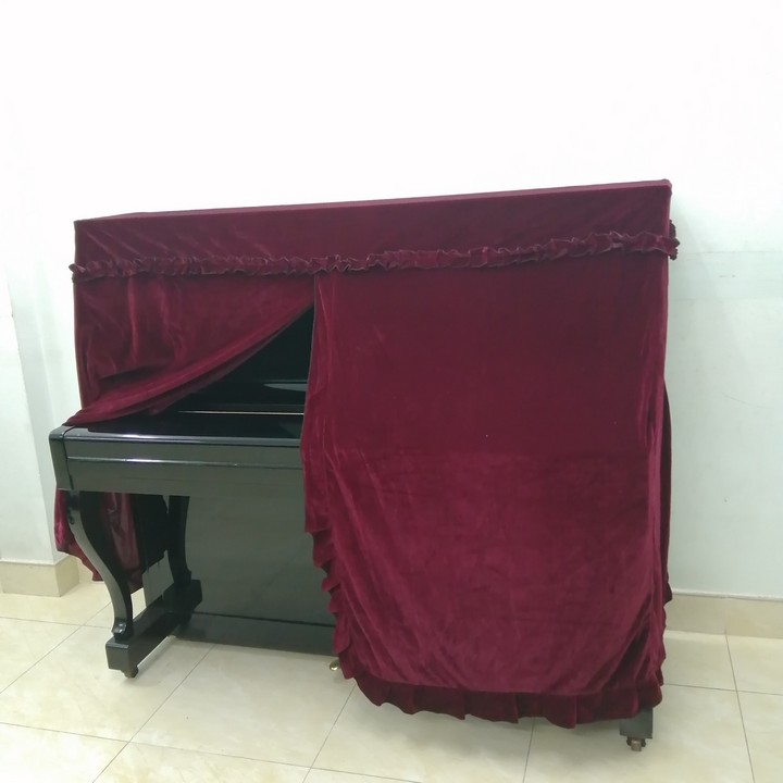 Bộ khăn phủ đàn piano cơ nhung đỏ