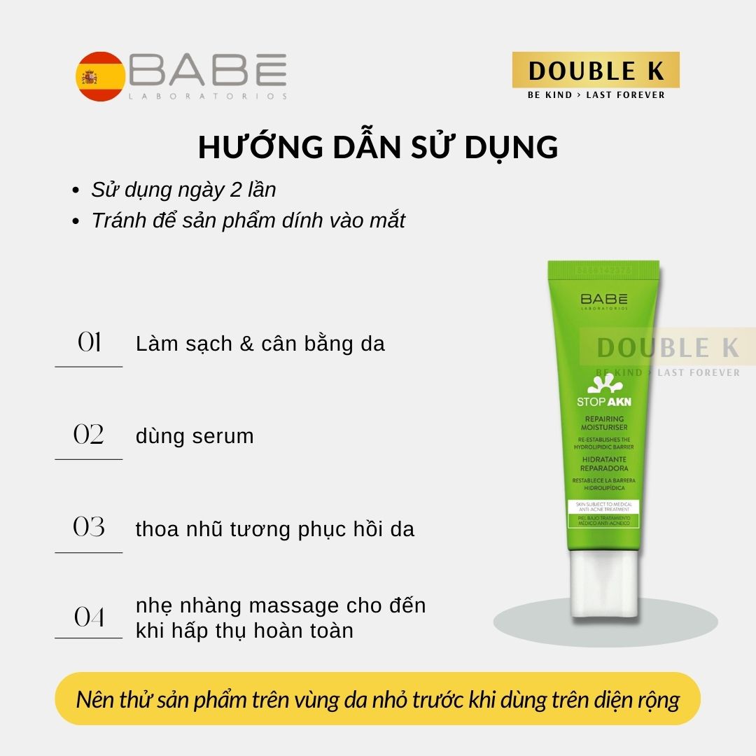 Kem Dưỡng Phục Hồi Da BABE Stop AKN Repairing Moisturiser - Double K