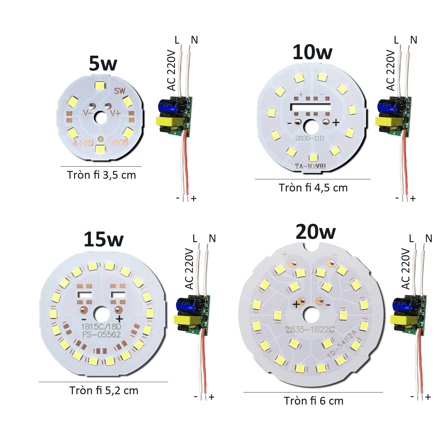 Bảng bo vỉ mạch Led 5w 10w 15w 20w siêu sáng mắt chip Led 2835 kèm nguồn driver AC220V Posson MLB5-20x