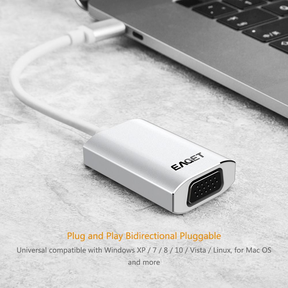 Bộ chuyển đổi EAGET Type-C sang VGA HD cho máy tính xách tay MacBook Pro TV điện thoại thông minh