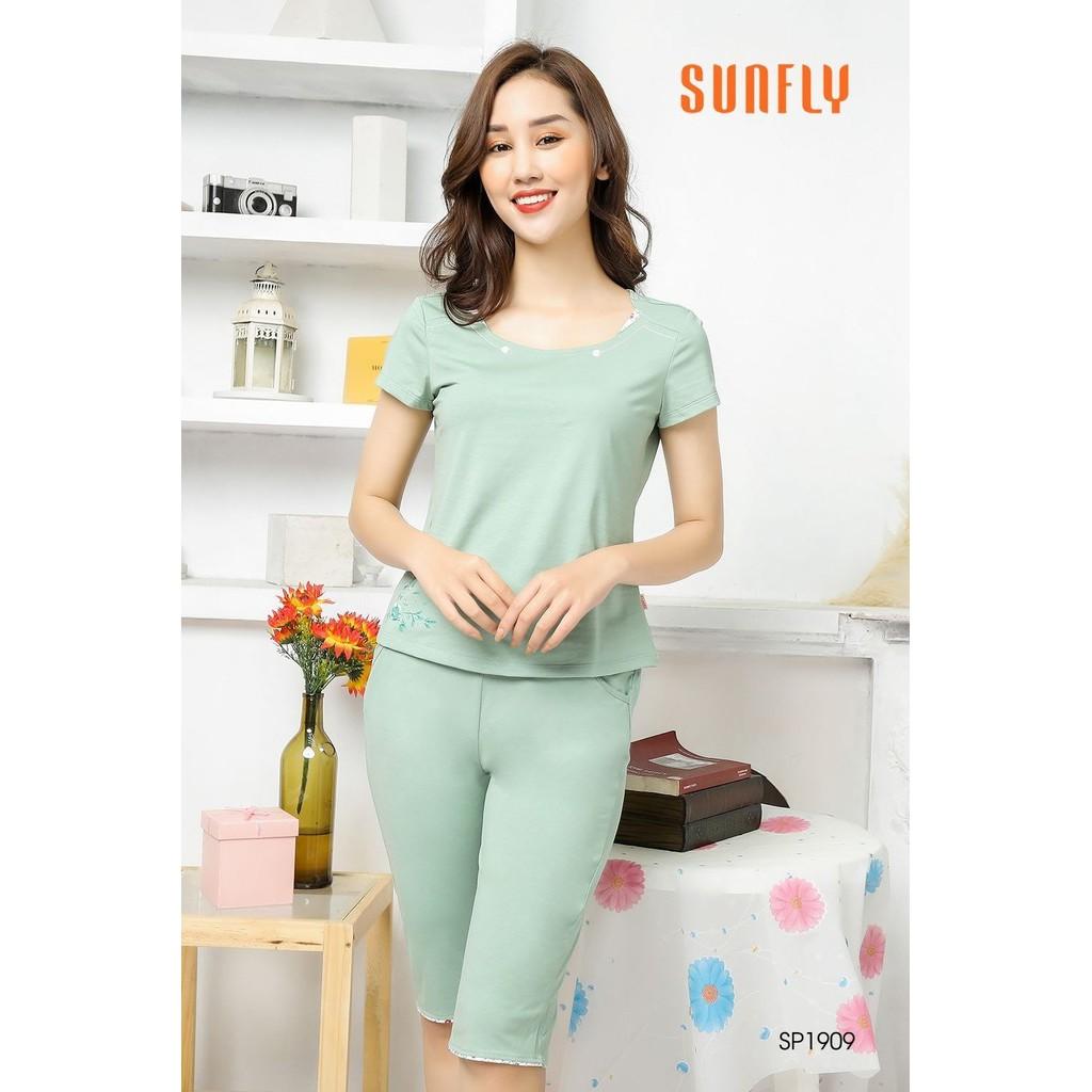 Bộ mặc nhà SUNFLY chất cotton áo cộc quần ngố SP1909
