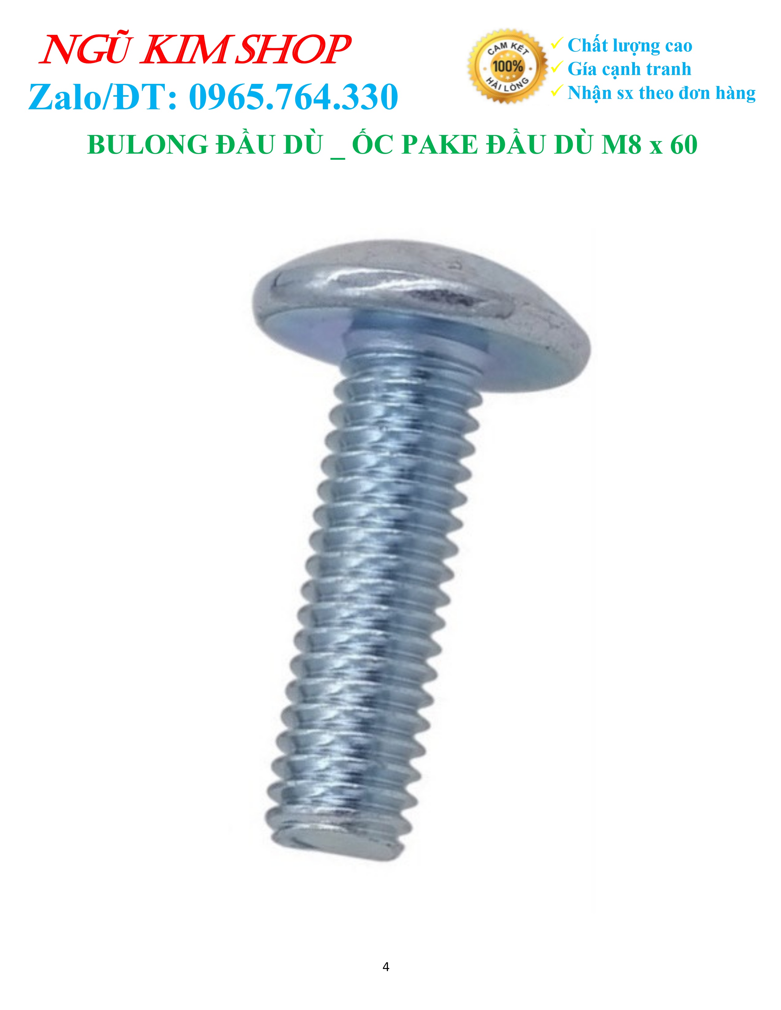 BULONG ĐẦU DÙ _ ỐC PAKE ĐẦU DÙ M8 x 60